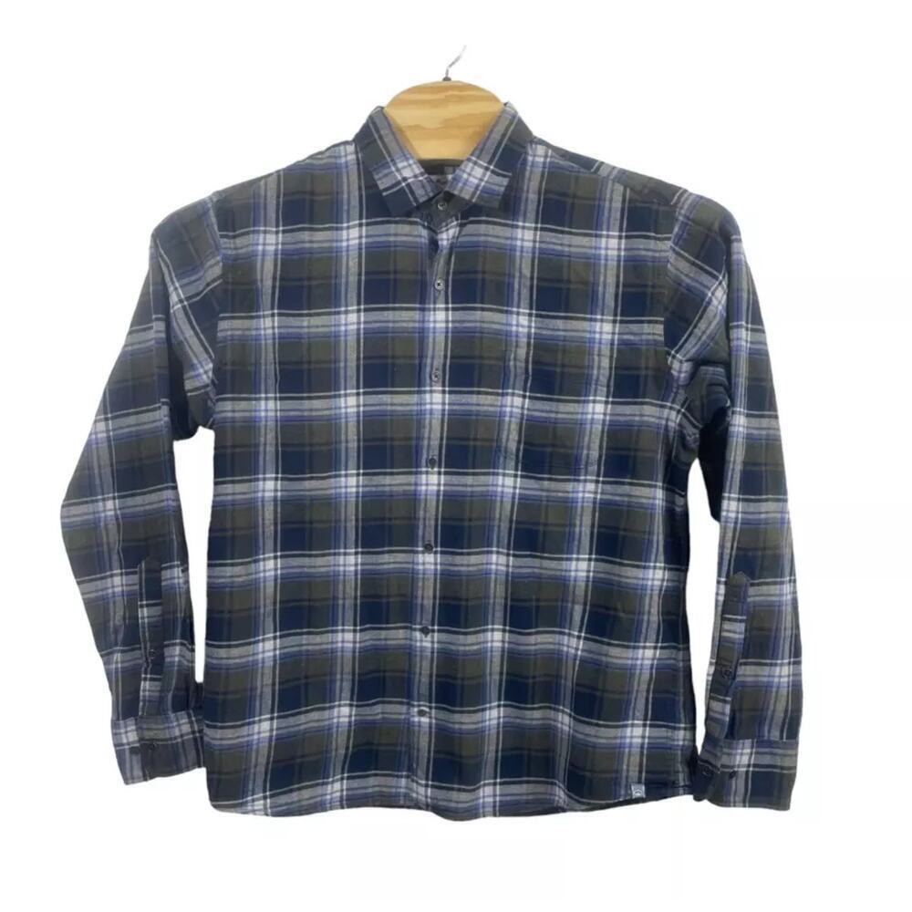 Peter Millar Blue Plaid Long Sleeve Metal Buttons Brushed Cotton Size XXL